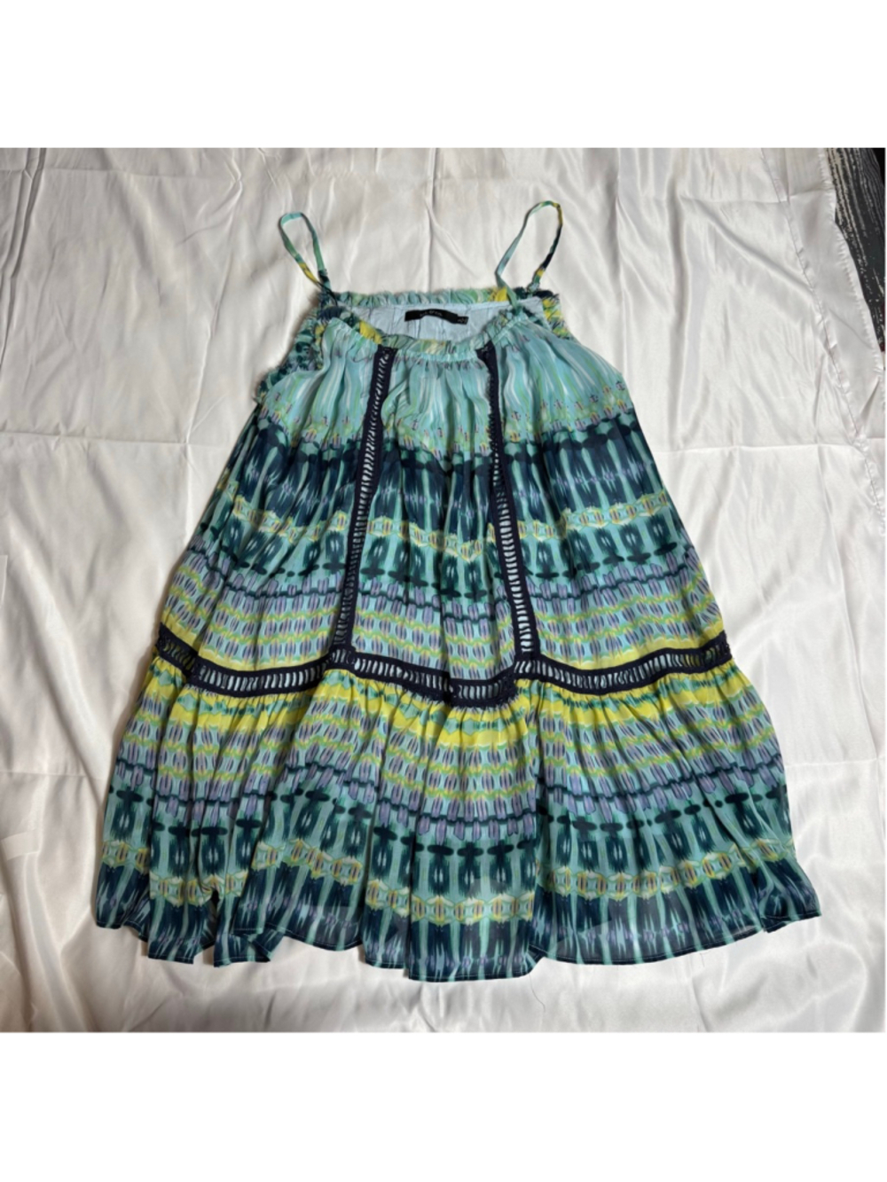 Women's ark & co. Teal Yellow Patterned Sleeveless Dress S